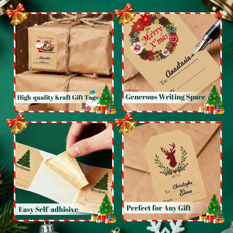 Trazzo Kraft Christmas Gift Tags Self-Adhesive Christmas Name Tag Stickers, Christmas Decorations for Gifts, Holiday Santa to from Gift Tag Stickers, Festival Wrapping Label Tags (120 PCS) - Image 4